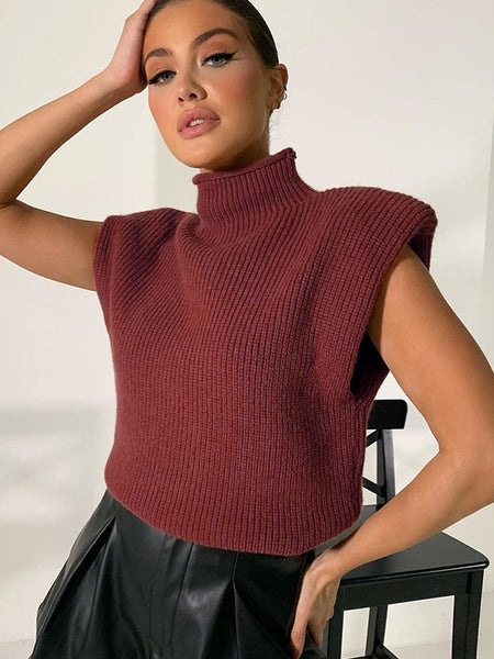 Irvingwad Solid Color Turtleneck Short-sleeved Sweater Wool Knit Top