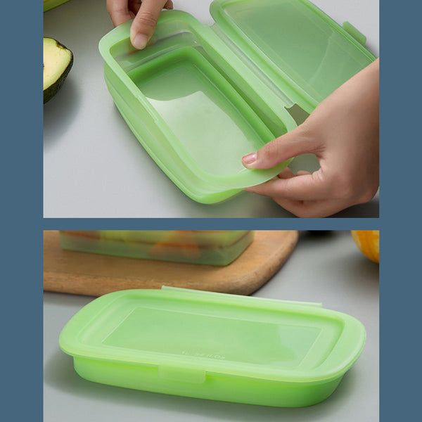 Irvingwad Green Silicone Foldable Fruit and Vegetable Bento Lunch Box with Lid